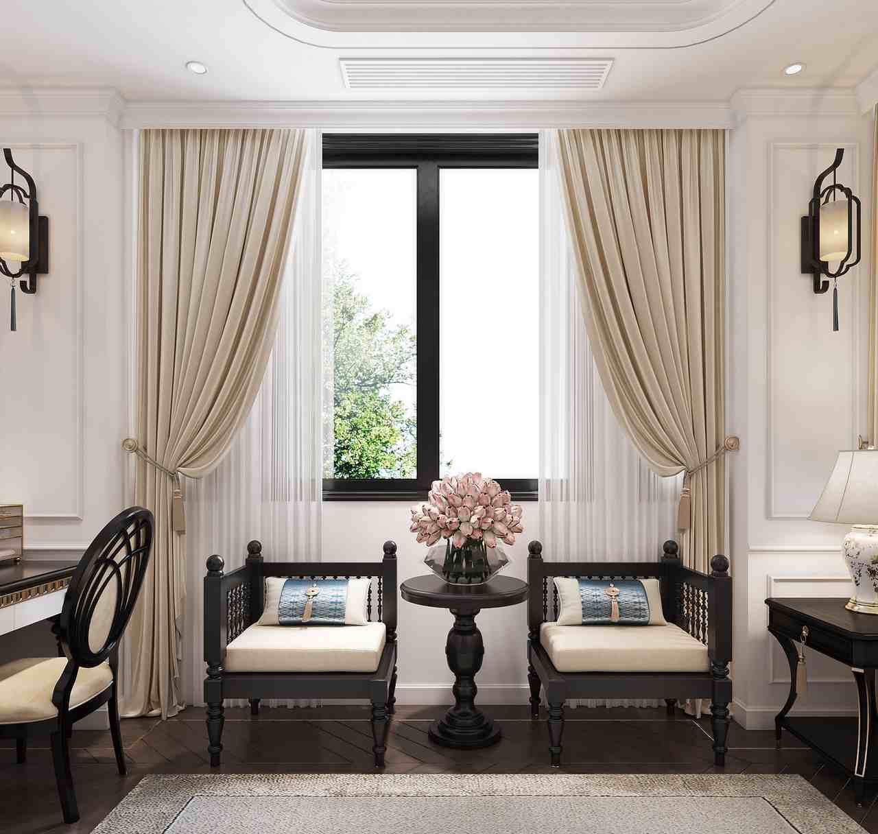 Màu sắc nội thất và rèm cửa phòng chính đẹp mắt